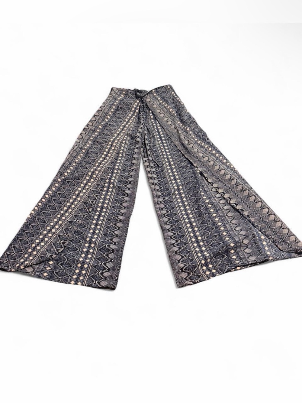 Boho Wide Leg Patterned Pants in navy and white
